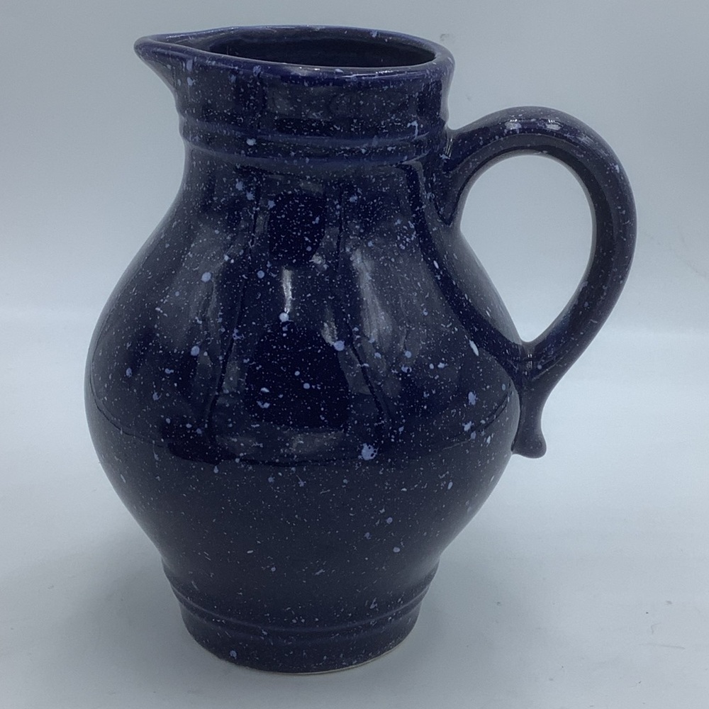 Vintage Cobalt Blue Speckled 6 1/4” Ceramic Pitcher